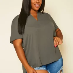 Pleione Plus Size High Low V-Neck Top