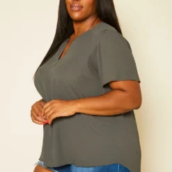 Pleione Plus Size High Low V-Neck Top -Radiant Drape Sales 2020443 004 3