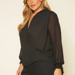 Pleione Plus Size Surplice Sheer Top -Radiant Drape Sales 2020444 001 3