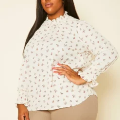 Pleione Plus Size Floral Print Mock Neck Top -Radiant Drape Sales 2020447 001 3