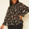Pleione Plus Size Floral Print Mock Neck Top