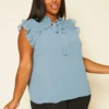 Pleione Plus Size Shirred Ruffle Sleeve Tank Top