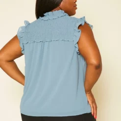 Pleione Plus Size Shirred Ruffle Sleeve Tank Top -Radiant Drape Sales 2020451 002 4