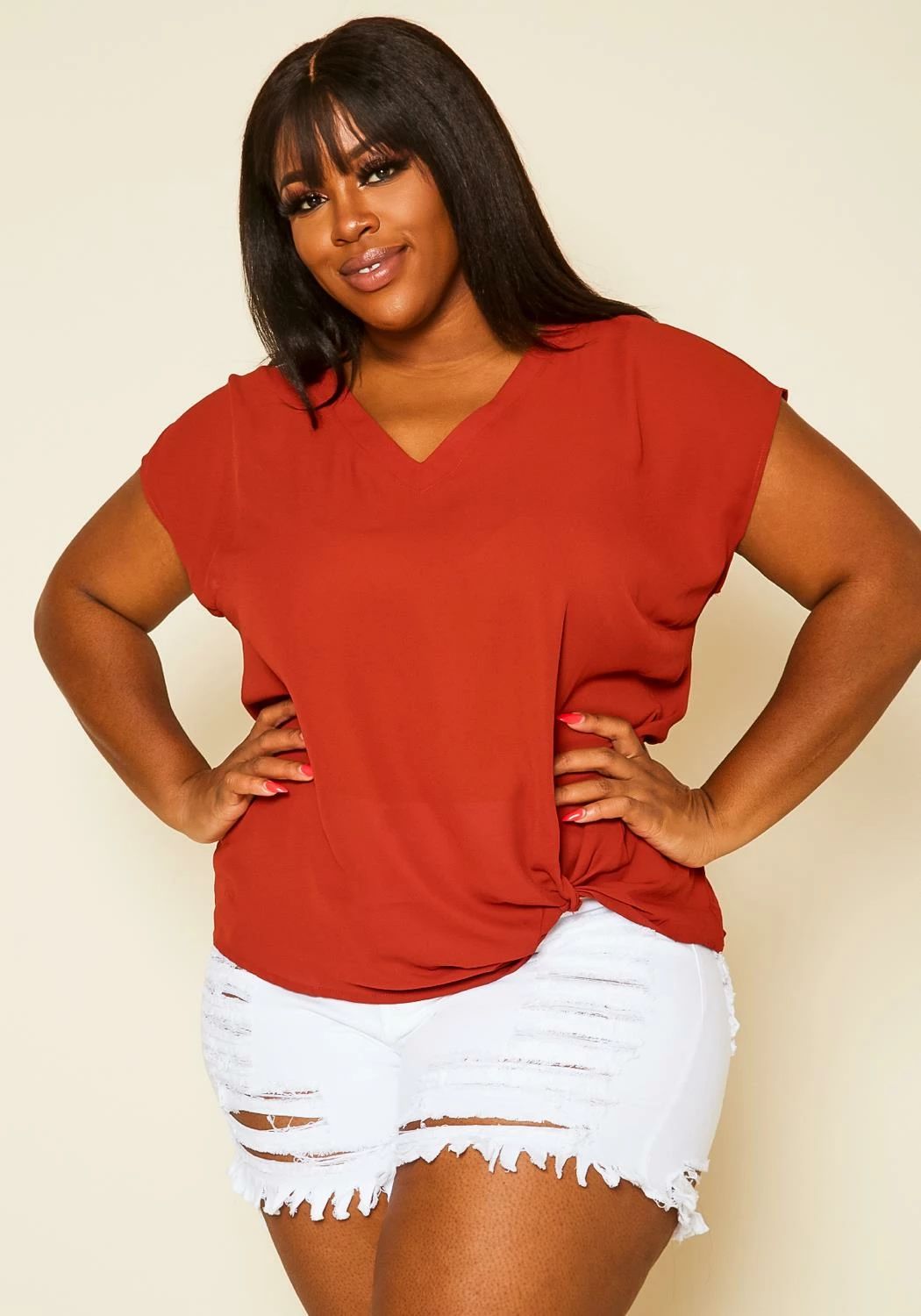 Pleione Plus Size Side Twist Basic Top 2 Pleione Plus Size Side Twist Basic Top - Image 2