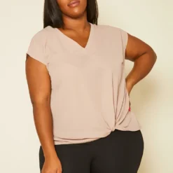 Pleione Plus Size Side Twist Basic Top