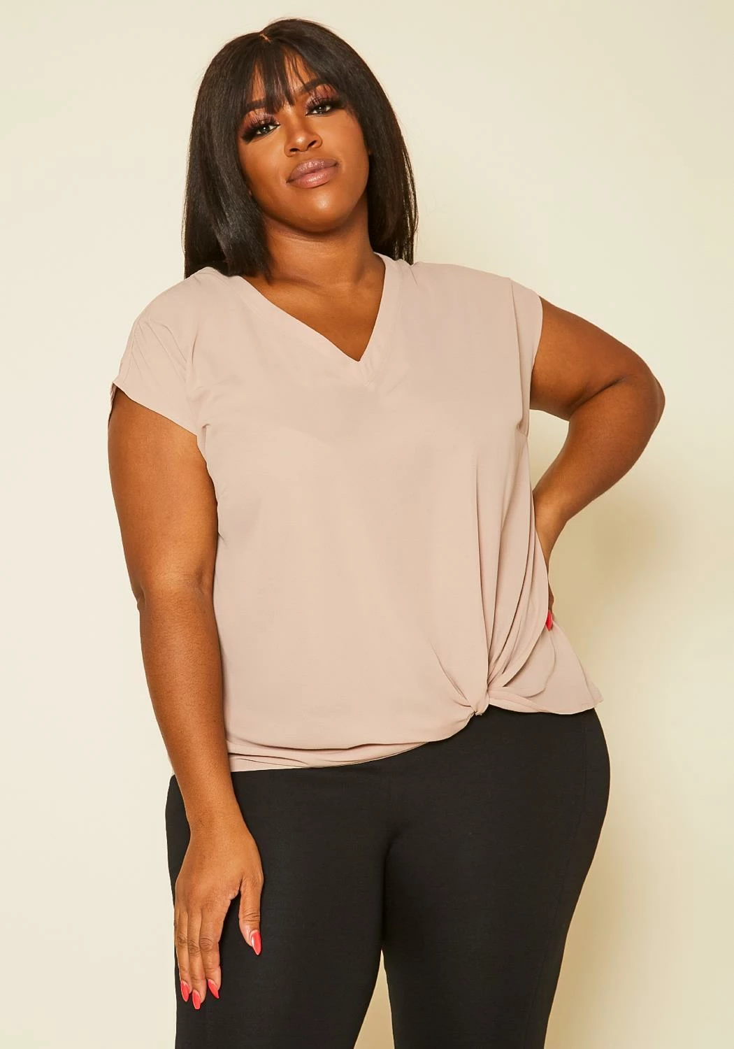 Pleione Plus Size Side Twist Basic Top 1 Pleione Plus Size Side Twist Basic Top