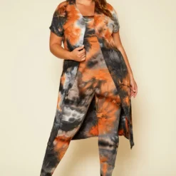 Plus Size Tie Dye Jumpsuit & Cardigan Set