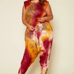 Plus Size Tie Dye Tank Top & Harem Pants Set