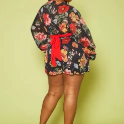 Plus Size Long Sleeve Floral Romper -Radiant Drape Sales 2020473 001 4