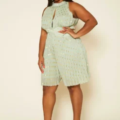 Plus Size Pleated Polka Dot Cut Out Romper -Radiant Drape Sales 2020477 001 3