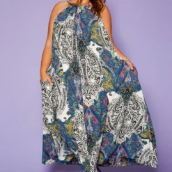 Asoph Plus Size Paisley Print Maxi Flare Dress