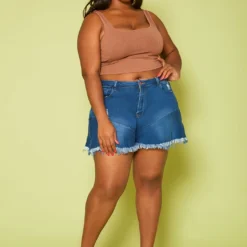 Plus Size Fit & Flare Denim Shorts