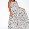 Plus Size Dotted Print Maxi Flare Dress