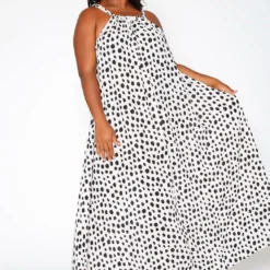 Plus Size Dotted Print Maxi Flare Dress