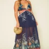 Plus Size Tropical Cutout Maxi Dress