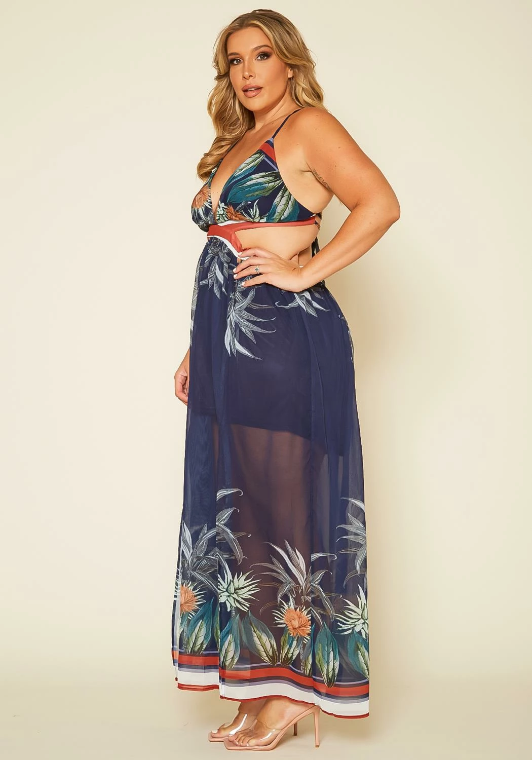 Plus Size Tropical Cutout Maxi Dress 3 Plus Size Tropical Cutout Maxi Dress - Image 3