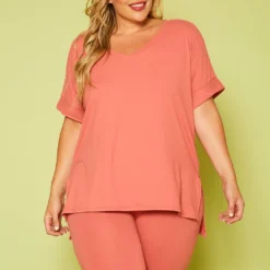 Plus Size V-Neck Tee Shirt & Biker Shorts Set