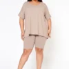 Plus Size V-Neck Tee Shirt & Biker Shorts Set