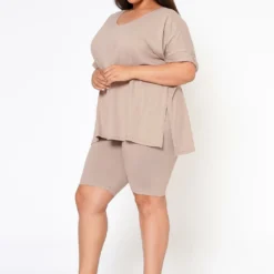 Plus Size V-Neck Tee Shirt & Biker Shorts Set 8 Plus Size V-Neck Tee Shirt & Biker Shorts Set -Radiant Drape Sales 2020548 110 3
