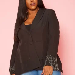 Plus Size Back Slit Fringe Blazer -Radiant Drape Sales 2020580 001 1