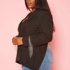 Plus Size Back Slit Fringe Blazer -Radiant Drape Sales 2020580 001 3