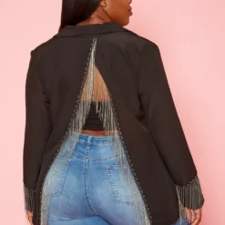 Plus Size Back Slit Fringe Blazer -Radiant Drape Sales 2020580 001 5