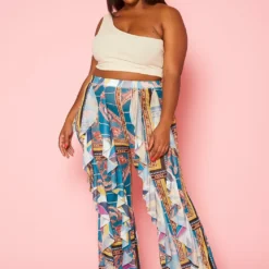 Plus Size Mesh Ruffle Wide Leg Pants