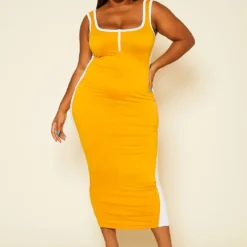 Plus Size Tape Striped Side Maxi Dress