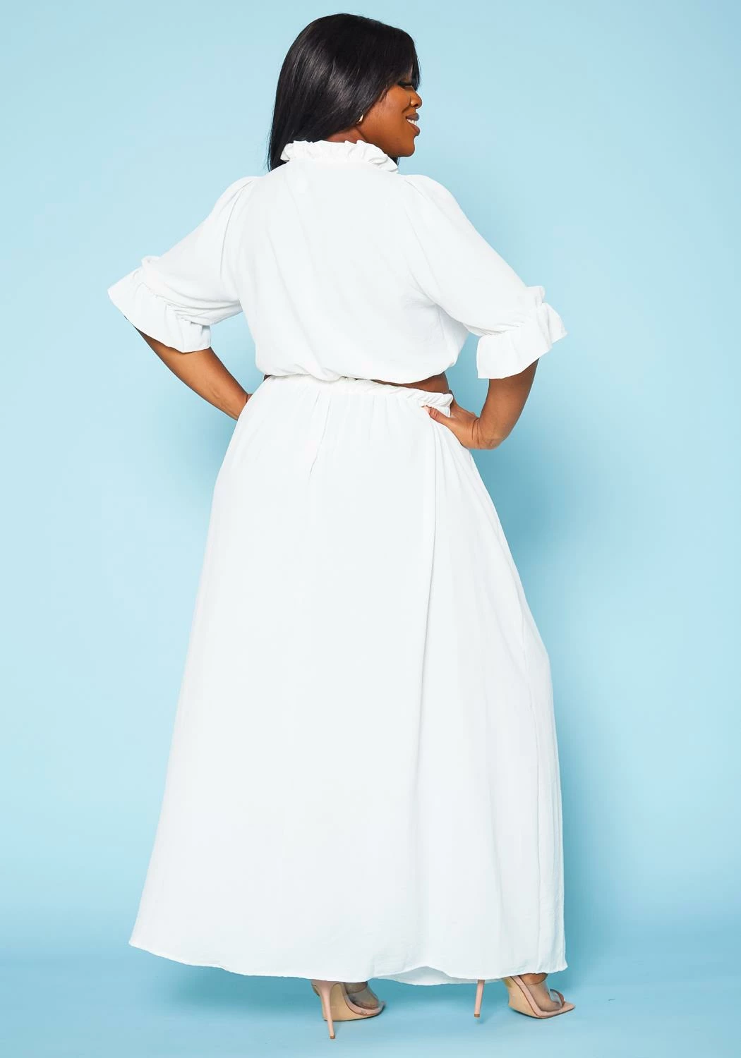 Plus Size Ruffled Mock Neck Crop Top & Maxi Skirt Set 4 Plus Size Ruffled Mock Neck Crop Top & Maxi Skirt Set - Image 4