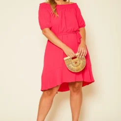 Plus Size Shirred Off Shoulder High Low Dress