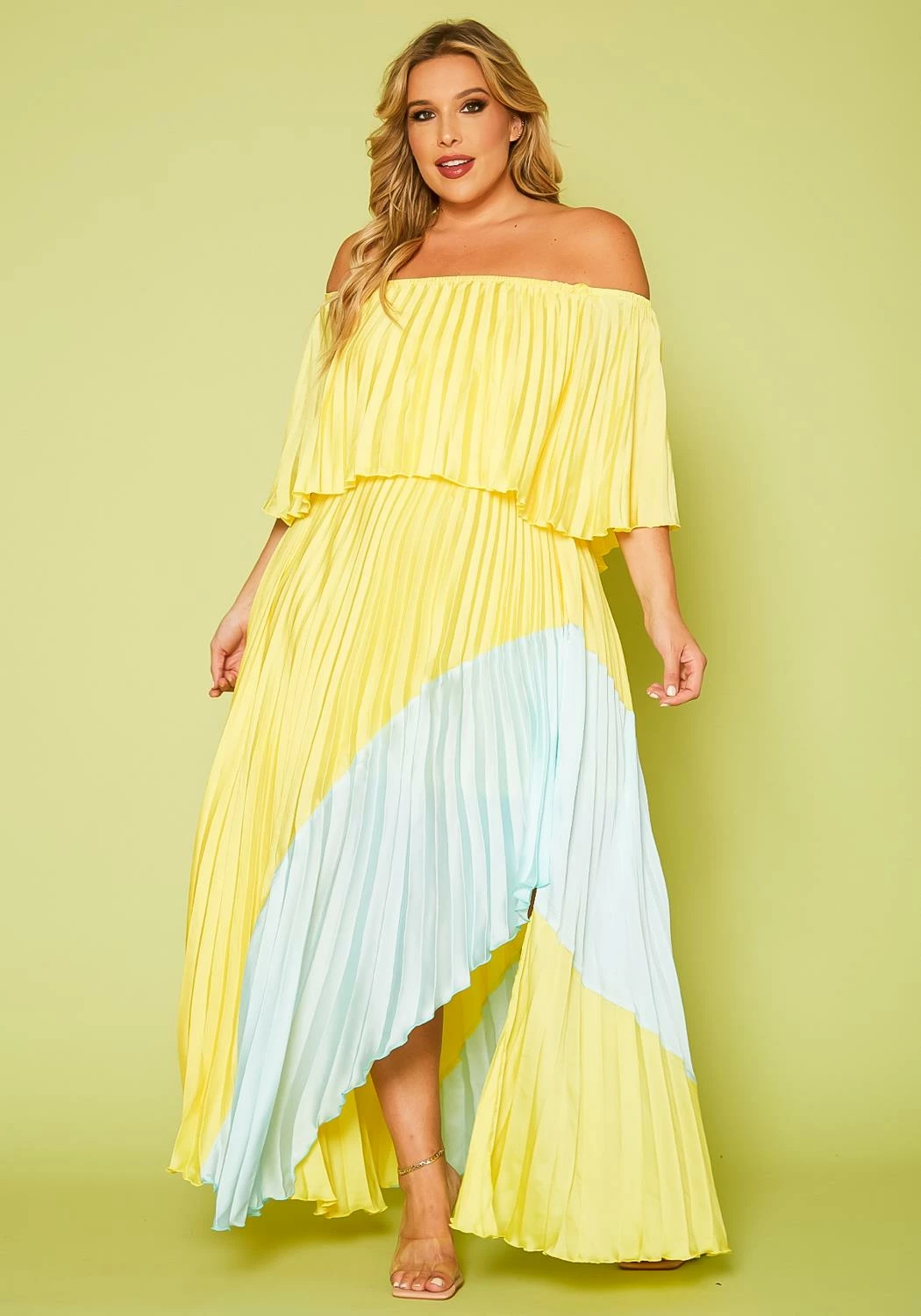 Plus Size Two Tone Pleated Asymmetrical Maxi Dress 2 Plus Size Two Tone Pleated Asymmetrical Maxi Dress - Image 2
