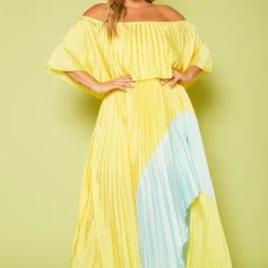 Plus Size Two Tone Pleated Asymmetrical Maxi Dress 8 Plus Size Two Tone Pleated Asymmetrical Maxi Dress -Radiant Drape Sales 2020620 001 3