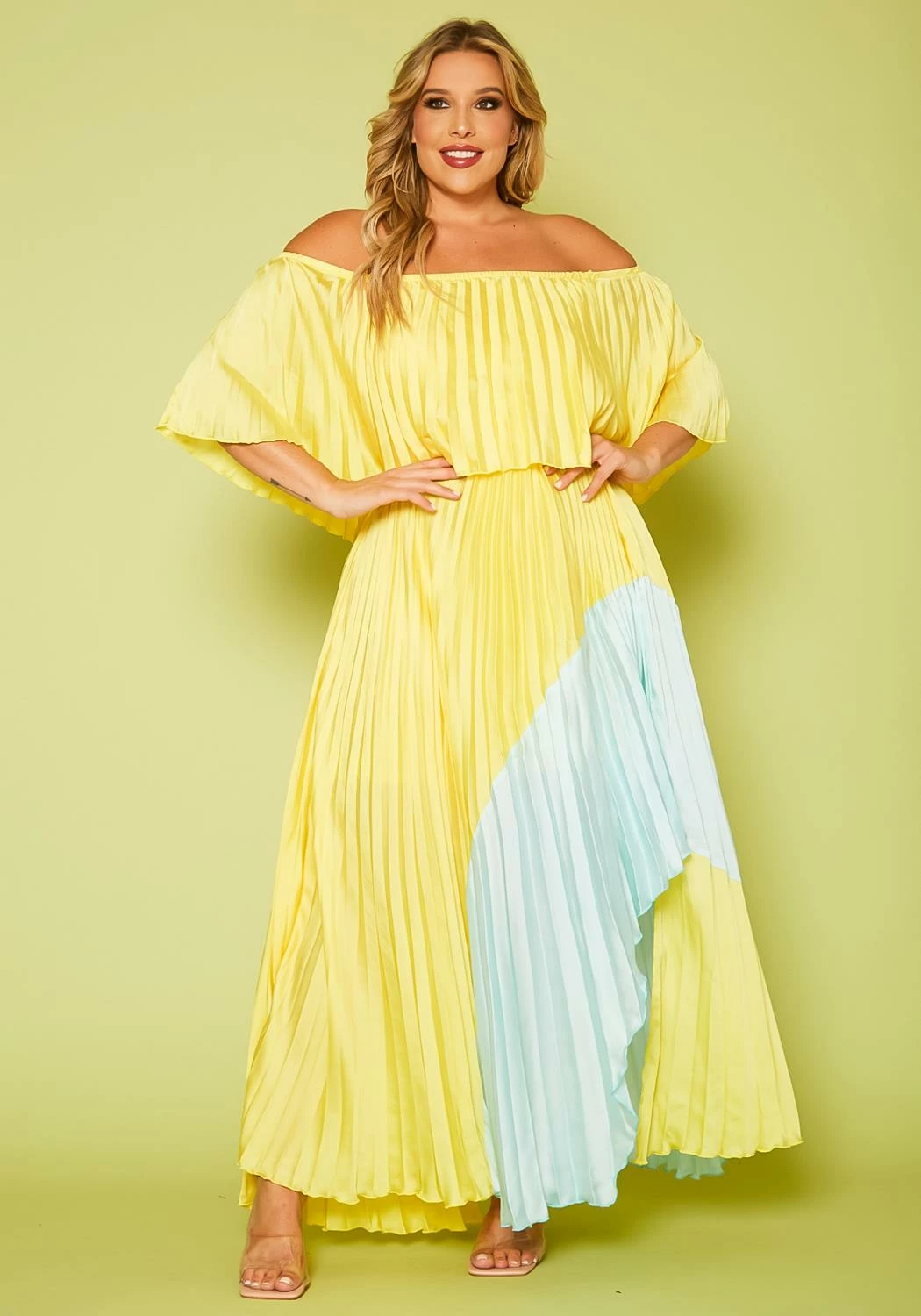 Plus Size Two Tone Pleated Asymmetrical Maxi Dress 3 Plus Size Two Tone Pleated Asymmetrical Maxi Dress - Image 3