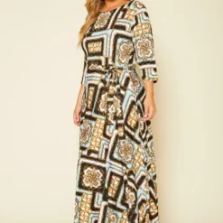 Plus Size Damask Print Fit & Flare Maxi Dress -Radiant Drape Sales 2020624 001 3