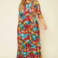 Plus Size Graphic Print Fit & Flare Maxi Dress