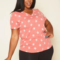 Plus Size V-Neck Star Pattern Shirt