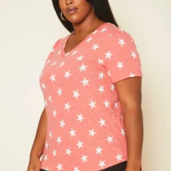 Plus Size V-Neck Star Pattern Shirt -Radiant Drape Sales 2020632 001 2