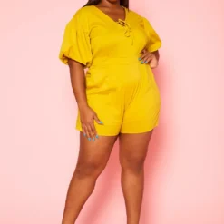 Plus Size Balloon Sleeve Romper