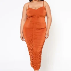 Plus Size Ruched Bodycon Cami Maxi Dress
