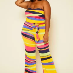 Plus Size Abstract Color Print Mix Jumpsuit