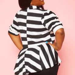 Plus Size Striped Bow Collar Peplum Top 8 Plus Size Striped Bow Collar Peplum Top -Radiant Drape Sales 2020661 001 4