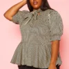 Plus Size Puff Shoulder Sleeve Peplum Blouse