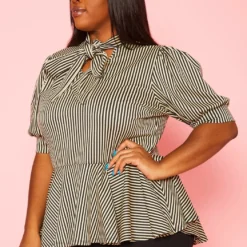 Plus Size Puff Shoulder Sleeve Peplum Blouse -Radiant Drape Sales 2020662 001 3