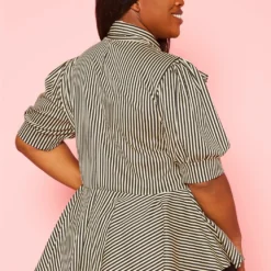 Plus Size Puff Shoulder Sleeve Peplum Blouse -Radiant Drape Sales 2020662 001 4