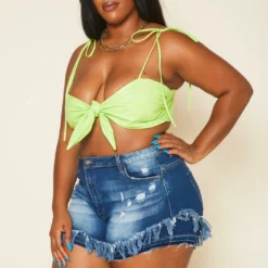 Plus Size Fray Hem Blue Denim Fitted Shorts 7 Plus Size Fray Hem Blue Denim Fitted Shorts -Radiant Drape Sales 2020675 001 2