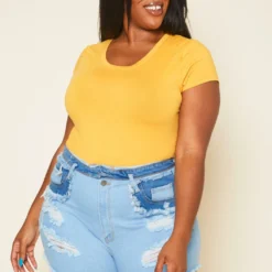 Plus Size High Rise Distressed Denim Shorts
