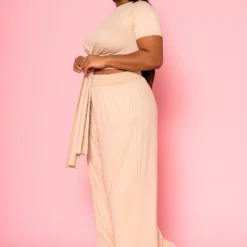 Plus Size Tie Front Crop Top & Wide Flare Pants Set -Radiant Drape Sales 2020689 003 3