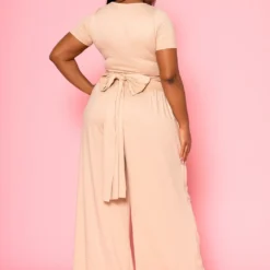 Plus Size Tie Front Crop Top & Wide Flare Pants Set -Radiant Drape Sales 2020689 003 6