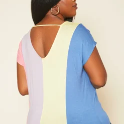 Plus Size Color Block V Neck Shirt -Radiant Drape Sales 2020694 001 3