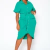 Plus Size High Low Ruched Collar Dress